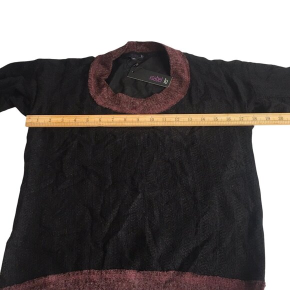 Women's Wool Blend Sweater Black Maroon Semi Sheer Size Xtra Small - Picture 6 of 8